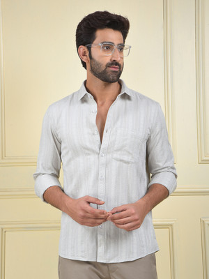 CRIMSOUNE CLUB Men Striped, Self Design Casual Grey Shirt
