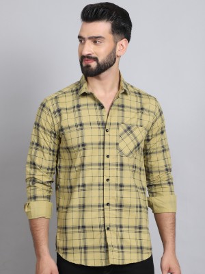 Tanip Men Checkered Casual Khaki Shirt