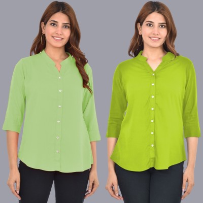 FABISHO Women Solid Casual Light Green, Green Shirt(Pack of 2)