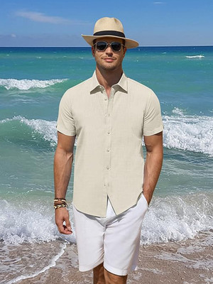 Univibe Men Solid Casual Beige Shirt