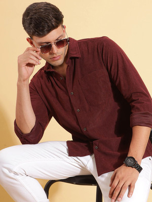 HERE&NOW Men Checkered Casual Maroon Shirt