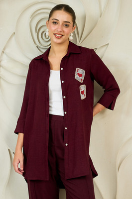 Shally Bhasin By Athena Women Embroidered Party Maroon Shirt