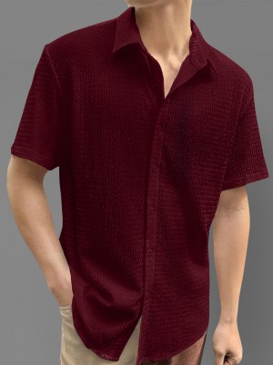 METRONAUT Men Self Design Casual Maroon Shirt