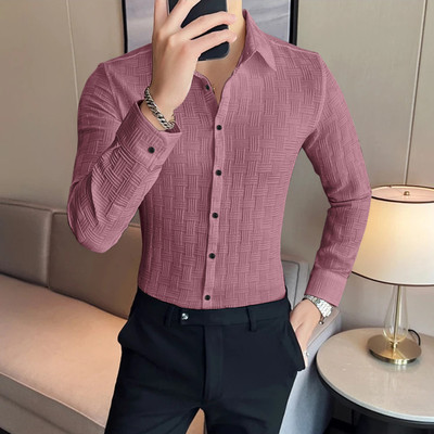 JEMI ENTERPRISE Men Self Design Formal Pink Shirt