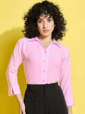 JR NEW FASHION Women Solid Casual Pink Shirt