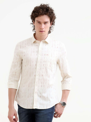 Estilocus Men Striped Casual White Shirt