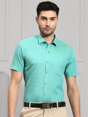 Ramraj Cotton Men Solid Formal Green Shirt