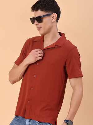 V-MART Men Self Design Casual Brown Shirt