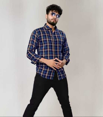 Manav Creation Men Checkered Formal Yellow Shirt