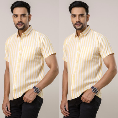AUZAAI COLLECTION Men Striped Casual Yellow Shirt(Pack of 2)
