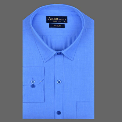 ACCOX Men Solid, Self Design Formal Blue Shirt