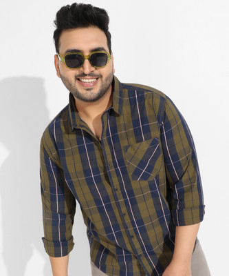 Instafab Plus Men Checkered Casual Green Shirt