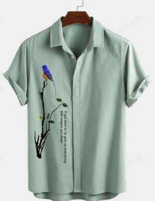 THE XOS Men Printed Casual Green Shirt