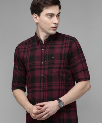 THE BEAR HOUSE Men Checkered Casual Maroon Shirt