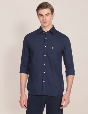 U.S. POLO ASSN. Men Solid Casual Dark Blue Shirt