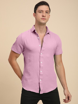 Voroxy Men Self Design Casual Pink Shirt
