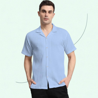 A Vebnor Men Self Design, Striped Casual Light Blue Shirt