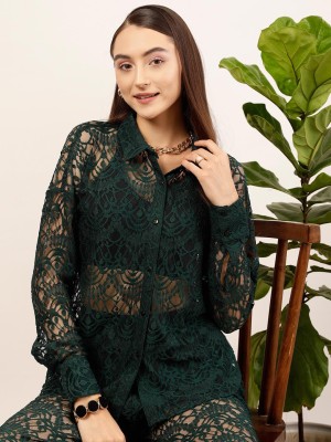 STREET9 Women Printed Casual Green Shirt