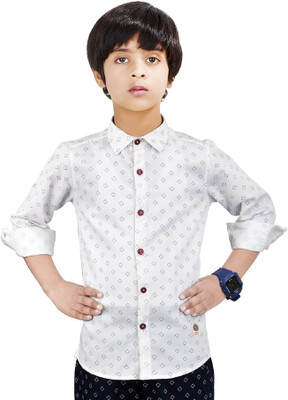 MADE IN THE SHADE Boys Printed Casual White, Black Shirt
