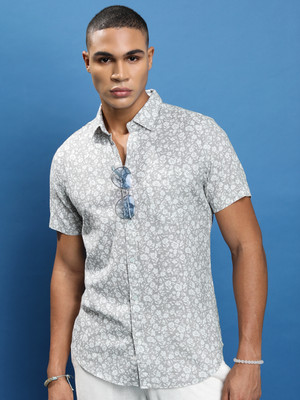 HIGHLANDER Men Printed Casual Grey, White Shirt