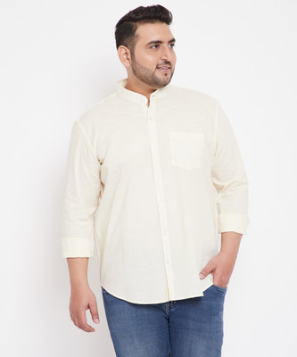 Instafab Plus Men Solid Casual Cream Shirt