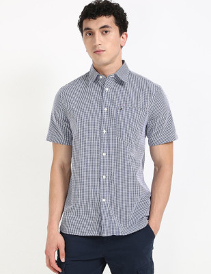 TOMMY HILFIGER Men Self Design Casual Blue Shirt