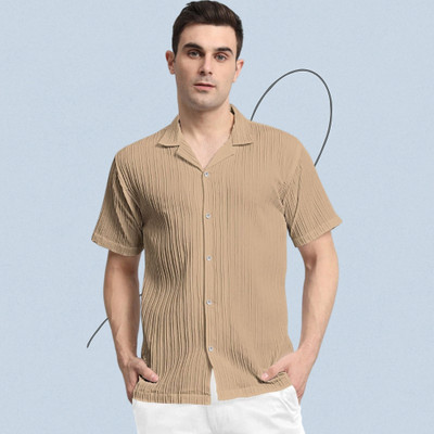 A Surhi Men Self Design Casual Beige Shirt