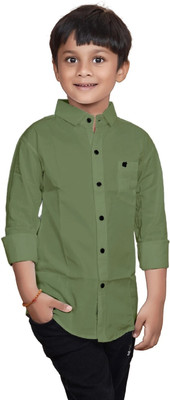 ZAKAR Boys Solid Party Green Shirt