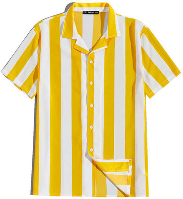 V21 Men Striped Casual Yellow Shirt