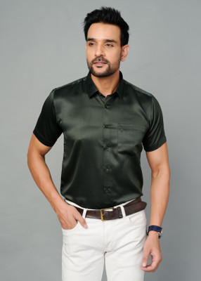 BlackLilly Men Solid Formal Dark Green Shirt