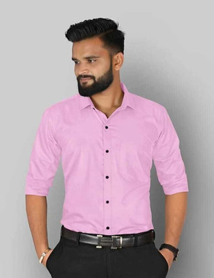 Neviq Trend Men Solid Casual Pink Shirt