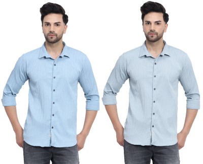 Filohevis Men Solid Casual Blue, Grey Shirt(Pack of 2)