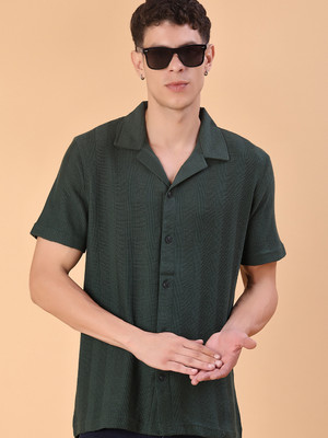 V-MART Men Self Design Casual Green Shirt