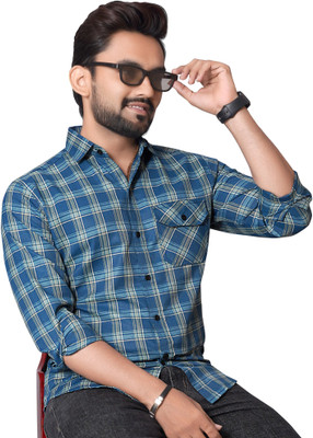 Tyzlo Men Checkered Casual Light Blue, Grey, White Shirt