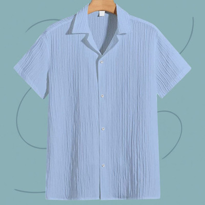 A DEEMOON TREND Men Self Design Casual Light Blue Shirt