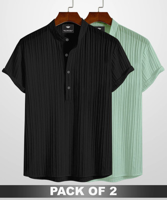 METRONAUT Men Self Design Casual Black, Green Shirt(Pack of 2)