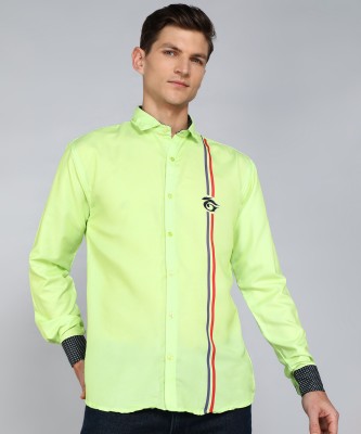 JS Clothing Mart Men Striped Casual Light Green Shirt