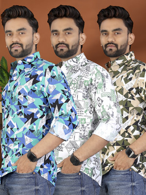 METRONAUT Men Printed Casual Multicolor Shirt(Pack of 3)