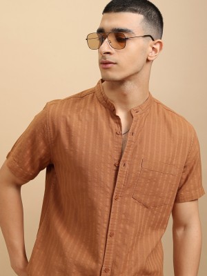 HIGHLANDER Men Striped Casual Brown Shirt