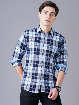 British Club Men Checkered Casual Dark Blue, Light Blue Shirt