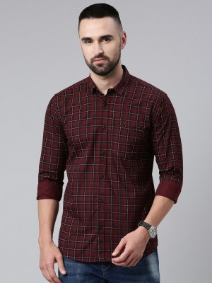 Majestic Man Men Checkered Casual Maroon, Black, White Shirt