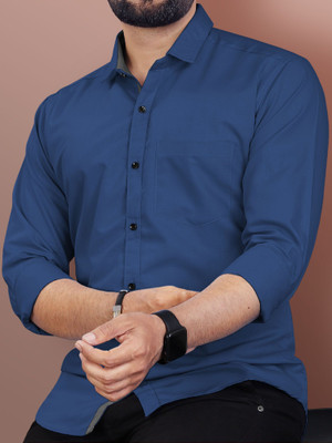 VeBNoR Men Solid Casual Dark Blue Shirt