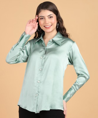 POPWINGS Women Solid Casual Light Green Shirt