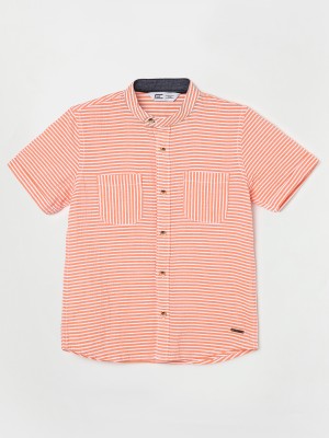 Fame Forever by Lifestyle Boys Striped Casual Orange Shirt