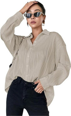 KASHIAN Women Solid Casual Beige Shirt
