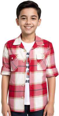 CAVIO Boys Checkered Casual Red Shirt