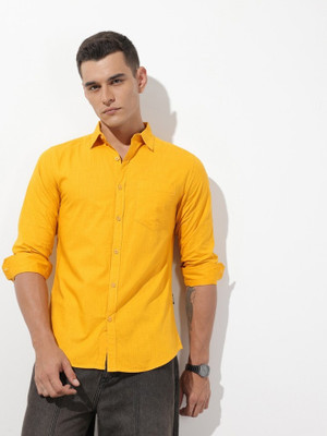 Rajkuwer Men Solid Casual Yellow Shirt