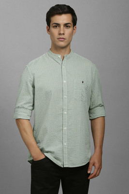Louis Philippe Jeans Men Striped Casual Dark Green Shirt