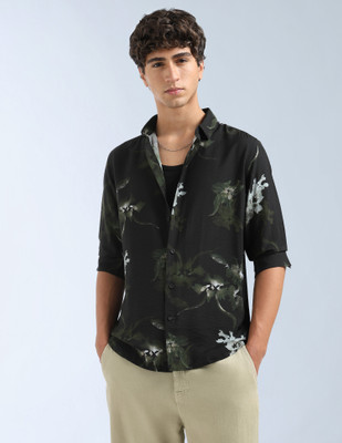FLYING MACHINE Men Printed Casual Black, Dark Green Shirt