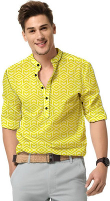 The style grove Men Solid Casual Yellow Shirt